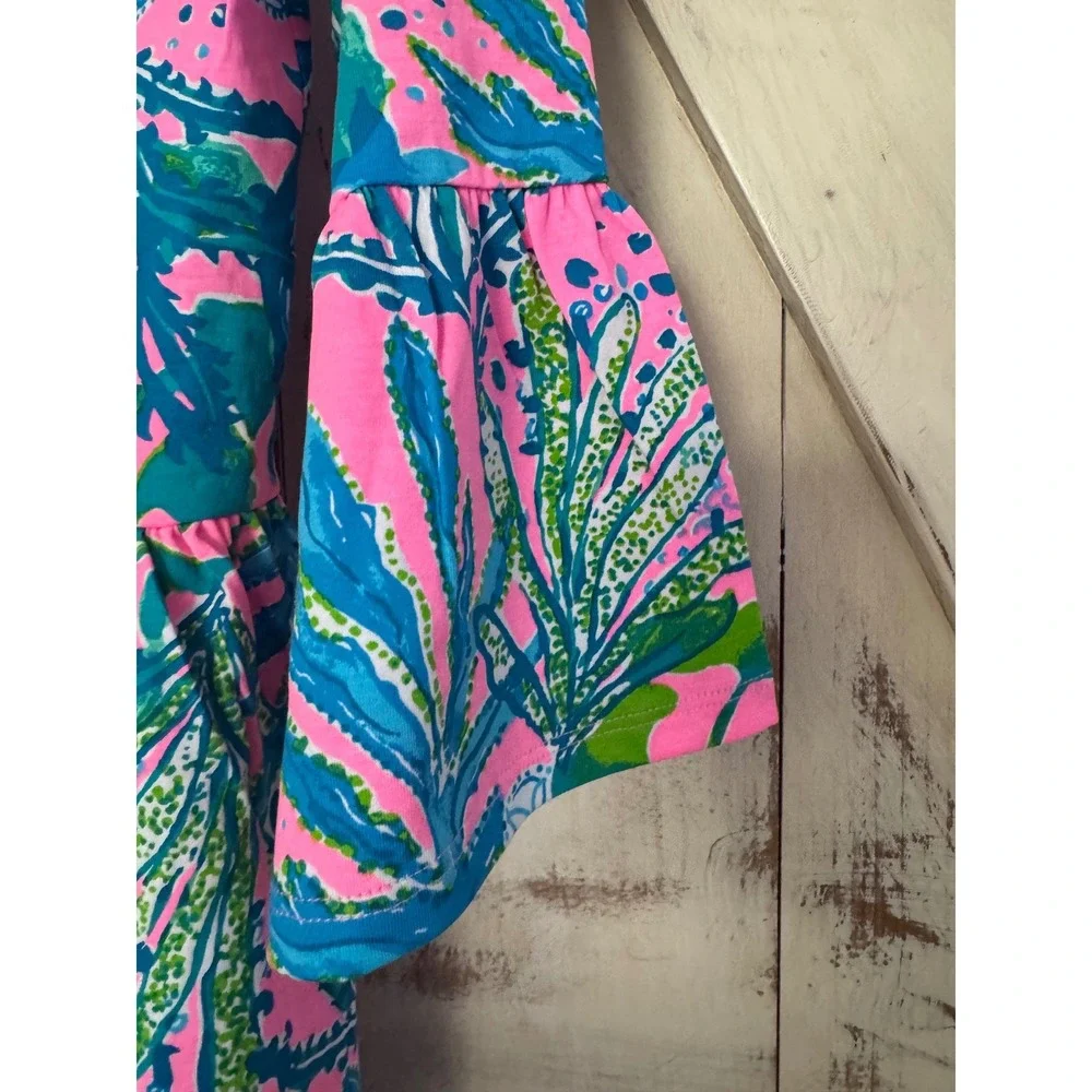 Lilly Pulitzer‎ Pink Green Print Bell Sleeves Mini Dress Size Small Cotton NWT